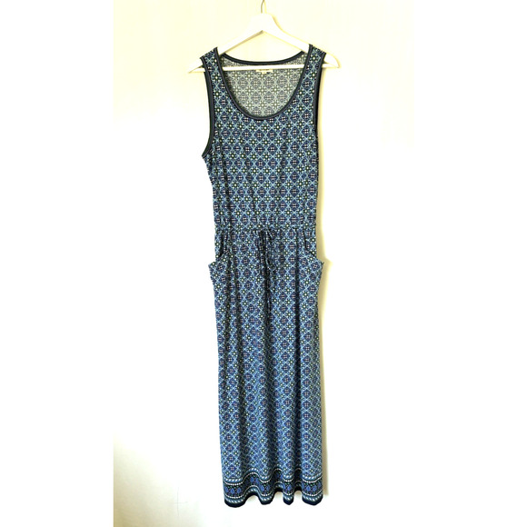 Max Studio Womens Dress Large Maxi Long Blue Floral Pockets Stretch - Picture 1 of 10